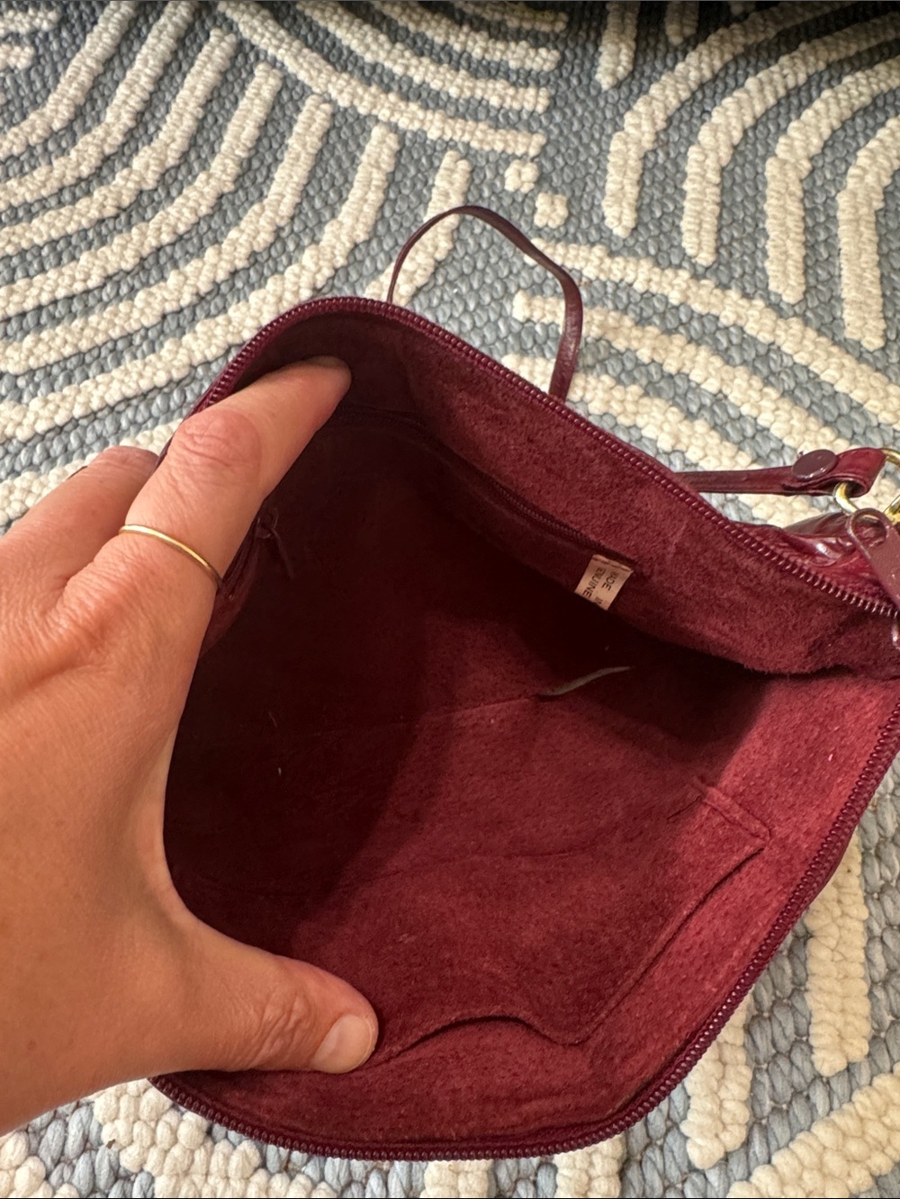 Vintage Korean Eel Skin Leather Burgundy Crossbody Shoulder Bag - Picture 7 of 10